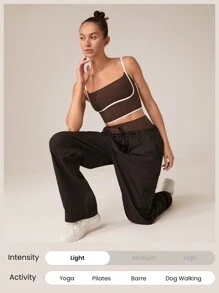 GLOWMODE FeatherFit™ Two-Tone Scoop Neck Longline Sports Bra Low Impact Yoga Daily Fall Winter - Cinnamoninspiration - View 6