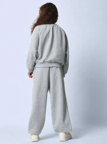 SUMWON Tween Girls Comfy Grey Marl Raglan Sweater And Jogger With Side Tape 2 Piece Set - Grey - View 2