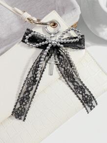 ROMWE Kawaii 1 chiếc Y2K phong cách Gothic đính hạt thủ công CCB bạc, nơ lưới ren đen, mặt dây chuyền hình thánh giá rỗng móc khóa túi xách, phù hợp cho phụ nữ/bé gái mặc hàng ngày, quà tặng ngày lễ tình nhân, Halloween - màu đen - Xem 8