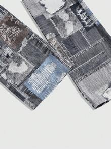 ROMWE MEN Street Life 男式口袋装饰休闲喇叭分层牛仔裤 - 藍色 - 查看 5