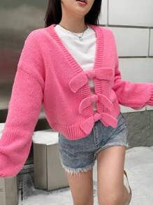 SHEIN MOD Damen Pullover + Schleife Verzierung, minimalistischer Lässig Stil für den täglichen Gebrauch - Pink - Übersicht 3