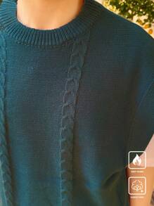 Manfinity CasualKnits 男式纯色圆领无袖休闲背心 - 綠色 - 查看 3