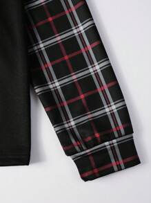 Manfinity Mode 男士休闲格子拼接长袖 Polo 衫，秋季，秋季，Old Money - 黑色 - 查看 5