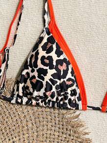 Swim Mod Leopard Print Triangle Halter Women Bikini Top Summer - Multicolor - View 5