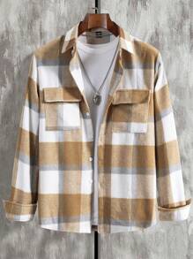 Manfinity Homme Men's Plaid Print Utility Pocket Casual Jacket, Autumn/Winter - Multicolor - View 1