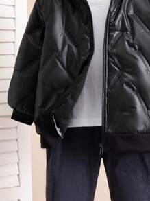 SHEIN Young Boy Casual  Thick Hooded Cardigan Jacket - Black - View 7