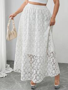 Flirla 大码女式浪漫3D刺绣蕾丝长裙 - 杏色 - 查看 5