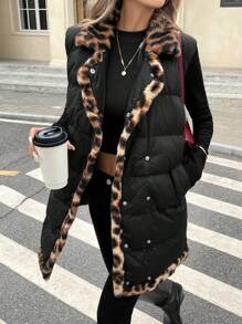 SHEIN Frenchy Women Casual All-Over Print Padded Coat, Autumn/Winter,French Print Warm Quilted Long Sleeve Jacket,Fall And Winter  Winter Women Coat Black Coat