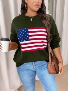 Calvaya Plus Size Crew Neck Graphic Detail Minimalist Casual Pullover Sweater Knit Pullover Fall Winter Outfit