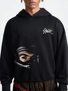 Manfinity NXTstreet Men's Letter & Figure Print Long Sleeve Hooded Sweatshirt, Autumn/Winter - Black - View 1
