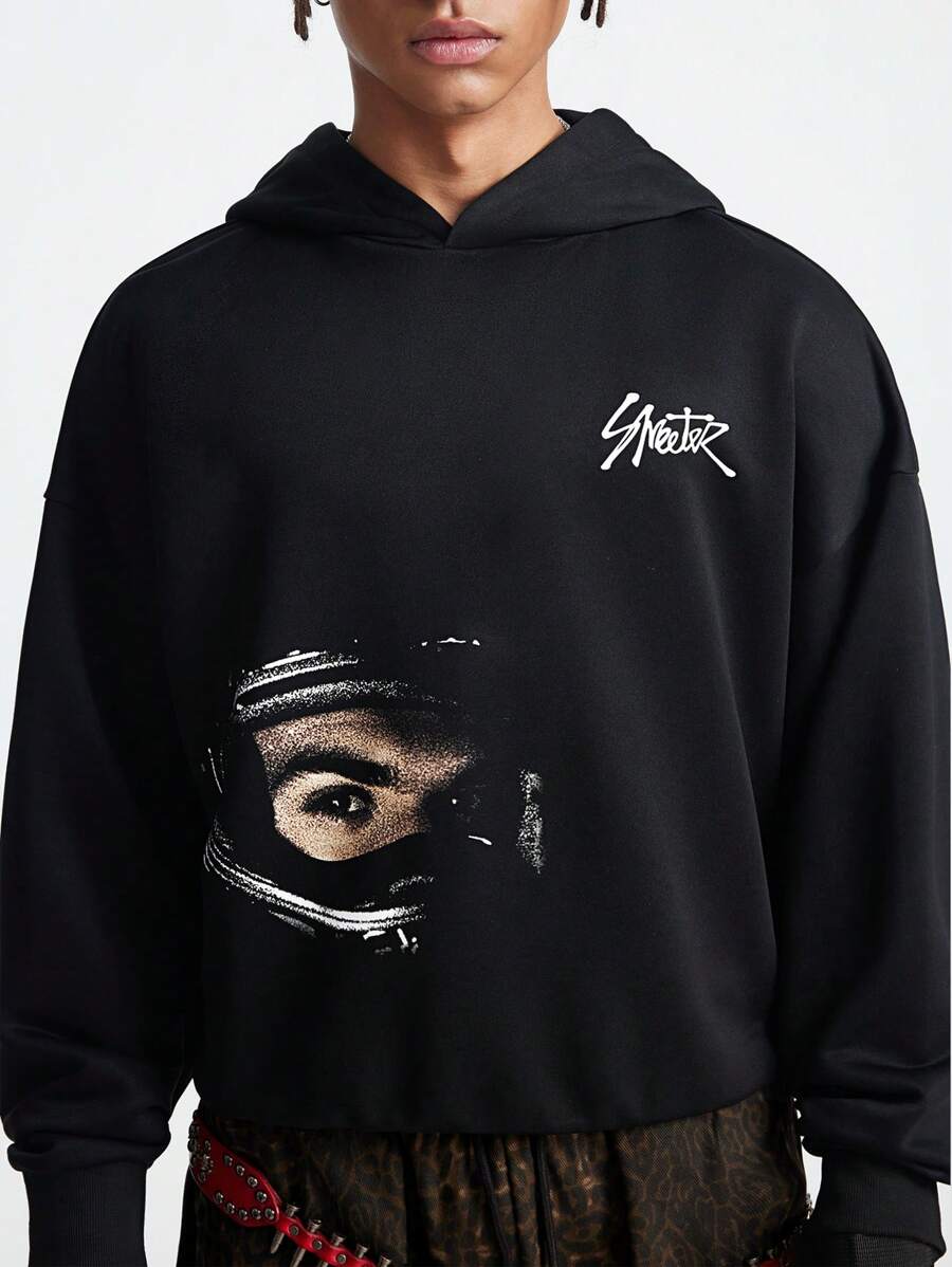 Manfinity NXTstreet Men's Letter & Figure Print Long Sleeve Hooded Sweatshirt, Autumn/Winter - Black - View 1