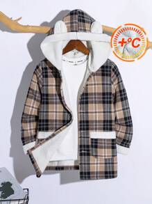 Tween Boy Casual Style Multi-Color Plaid Woolen Mid-Length Coat, Suitable For Autumn And Winter - Multicolor - View 5