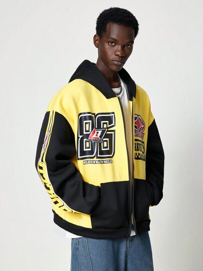 Street Life هودي مفتوح الأمام بتصميم الكتل اللونية للرجال، ملابس عصرية