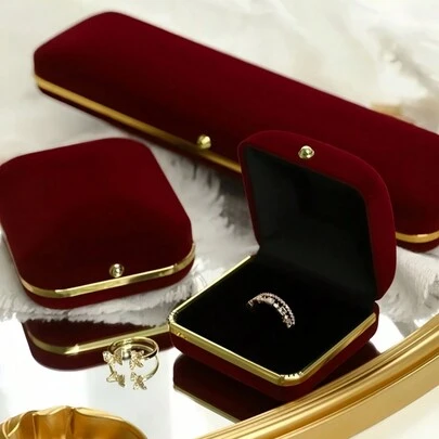 1 件复古深红色天鹅绒珠宝盒，优雅高贵的珠宝收纳盒，用于戒指、手镯、项链和耳环的存储和展示