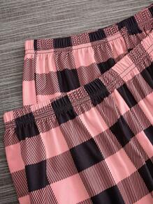 女士格子口袋短袖衬衫和短裤/长裤两件套睡衣套装，休闲 - 彩色 - 查看 4