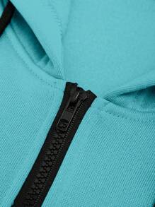 Manfinity Homme Men's Hooded Sweatsuit Pullover Top And Simple Casual Long Pants Set, Fall Clothes - Mint Blue - View 3