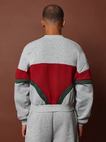 SUMWON Athletics Retro Color Block Sweatshirt With Athletic Logo Fall Winter Loungewear Cozy Sportswear Vintage Style Street Fashion Crewneck Casual Pullover - Multicolor - View 2