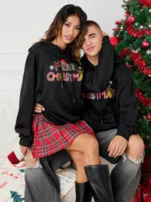 Manfinity VCAY Men Direct Print Loose Drop Shoulder Long Sleeve Hooded Sweatshirt, Suitable For Autumn/Winter, Christmas Season Going Out Black Letter Hoodie, For Friends, Husband, Boyfriend Gifts