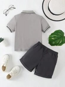 2-4 件套男童夏季套装，时尚男童服装，男童婴儿服装（含短袖衬衫和短裤），儿童夏装 - 灰色 - 查看 2