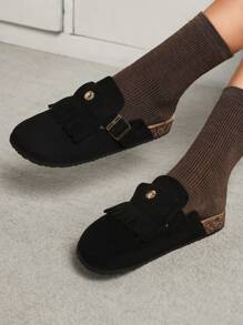 Solecia Giày Mule Mũi Tròn Đế Bằng Màu Đen Màu Đen Giáng Sinh Cho Giáng Sinh Và Năm Mới Phong Cách Ngày Lễ Thu Đông Valentine - màu đen - Xem 5