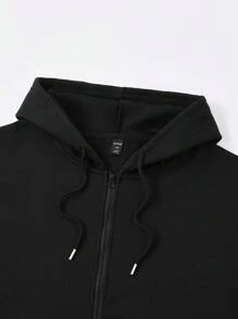 ROMWE MEN Street Life Men's Letter Print Zipper Hoodie And Sweatpants Set - Black - View 4