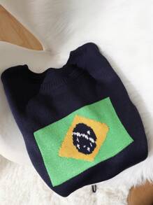 SHEIN EZwear 女士休闲拼色套头衫，适合秋冬季 - 藏蓝色 - 查看 4