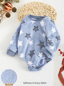 Cozy Pixies Body dla chłopca z wzorem gwiazdek, termiczne, z grubym okrągłym dekoltem i długim rękawem, codzienne, ciepłe, uniwersalne, odpowiednie na każdą okazję, do noszenia wewnątrz i na zewnątrz, na Nowy Rok, Boże Narodzenie i inne okazje zimą