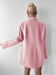 SHEIN 大尺碼女款純粉色雙排扣休閒翻領簡約職場西裝外套 - 淺粉色 - 查看 2