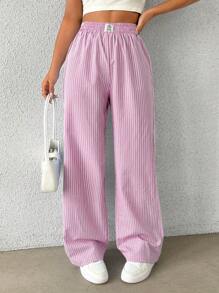 Flirla Striped Print Wide Leg Pants Fall Cloth For Women - Pink - View 5