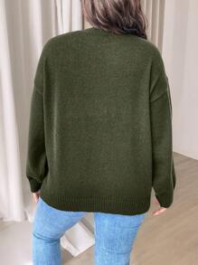 Calvaya Plus Size Crew Neck Graphic Detail Minimalist Casual Pullover Sweater Knit Pullover Fall Winter Outfit