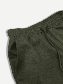 SHEIN Cottnline Men Letter Printed Cargo Pocket Regular Sweatpants - Dark Green - View 3