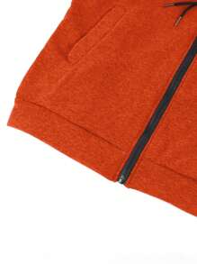 Manfinity Homme Sudadera casual de hombre con parches de unicolor, bolsillo con cremallera frontal, otoño - Naranja - View 3