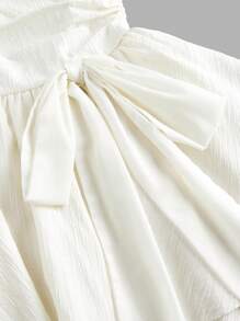 SHEIN Serisse Kids Tween Girl 纹理荷叶边蝴蝶结分层蛋糕裙连衣裙，优雅无袖收腰连衣裙，白色，法式童话风格公主裙，适合生日派对、毕业舞会、情人节 - 白色 - 查看 4