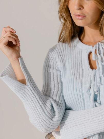 Aralina Cárdigan de punto de manga larga con detalle de lazo delantero y costillas