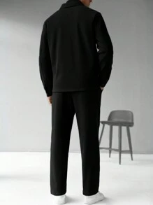 Manfinity Homme Men's Solid Color Long Sleeve Single-Breasted Casual Jacket And Pants Set
