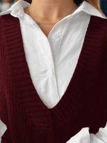 EMERY ROSE Áo len dệt kim đơn giản không tay màu trơn cỡ lớn, mặc thường ngày, cho Lễ Tạ ơn - Màu Đỏ Sâu - Xem 5