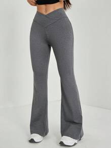SHEIN PETITE Simple Solid Color Wrap High Waist Flared Pants