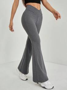 SHEIN PETITE Simple Solid Color Wrap High Waist Flared Pants