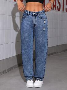 SHEIN Tall Casual Ripped & Washed Tapered Jeans