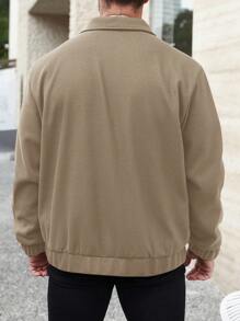Manfinity Homme Plus Size Men Solid Zipper Casual Jacket, Minimalist Everyday Style - Khaki - View 2
