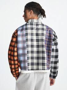 Manfinity RebelGame 男士拼布宽松梭织长袖格子衬衫 - 彩色 - 查看 2