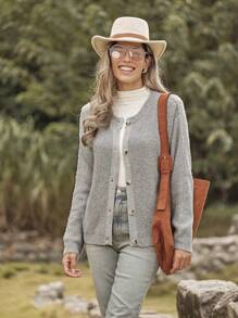 LanaWest 女士田园西式针织开衫，秋冬款 - 灰色 - 查看 3