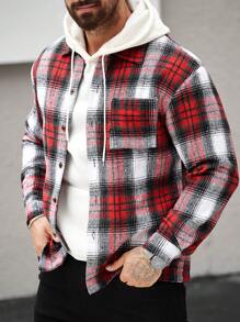 Manfinity Homme Chaqueta casual de manga larga con bolsillo y cierre de botones delantero a cuadros, diseño minimalista para hombre - Multicolor - Ver 1