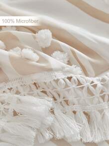 1pc Khaki Pom Pom Tasseled Polyester Long Pillow Case, Minimalist Boho Style Polyester Pillowcase Suitable For All Seasons - Khaki - View 7