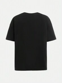 SHEIN Leap Crew Bộ 2 áo thun tay ngắn in họa tiết đồ họa rộng rãi cho bé gái tuổi mới lớn và chân váy xếp ly - Nhiều màu - Xem 6