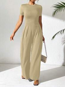 SHEIN PETITE Ladies' Loose Short Sleeve Jumpsuit