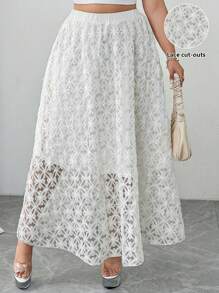 Flirla 大码女式浪漫3D刺绣蕾丝长裙 - 杏色 - 查看 1