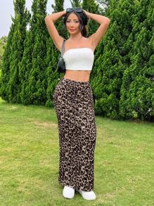 SHEIN EZwear 女士针织豹纹紧身及膝裙