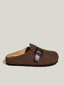 Solecia 女士休闲绵羊毛扣平底乐福鞋，圣诞节和新年假期氛围秋冬季日常穿着 - 棕色 - 查看 2