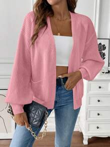 SHEIN LUNE 女士休闲纯色开衫，秋冬 - 粉色 - 查看 5